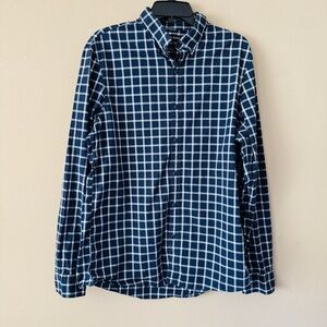 Michael Kors Men's Navy White Plaid Checker Button Down Shirt Size XL